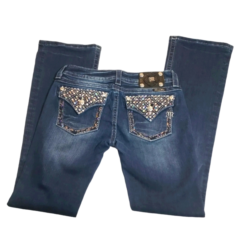 Miss Me JP7077B Signature Boot Jeans Sequins 28 flap pockets